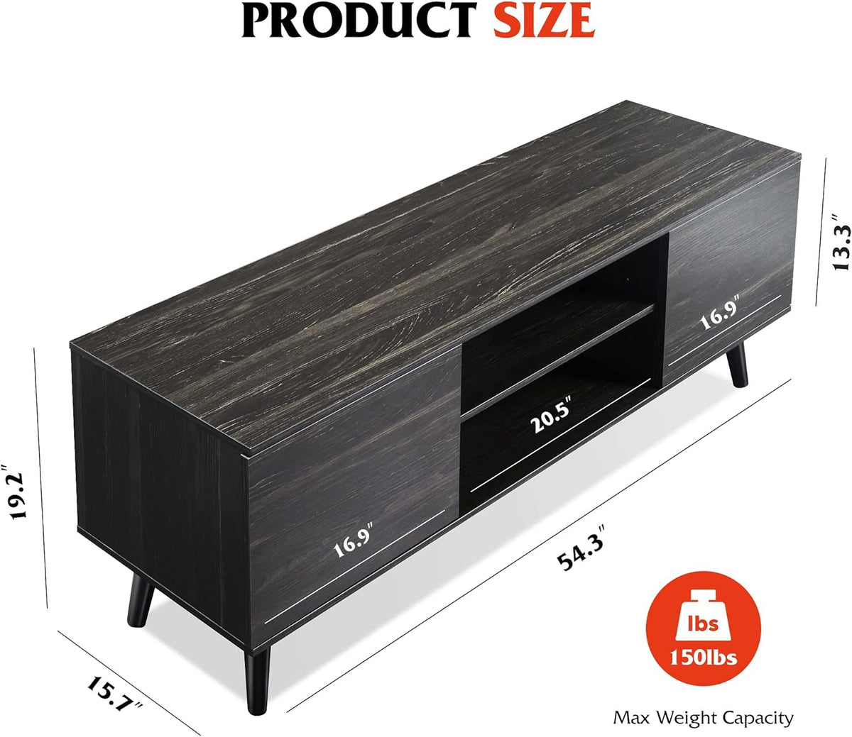 Gray Oak TV Stand with Storage Cabinet and Open Shelves R80243