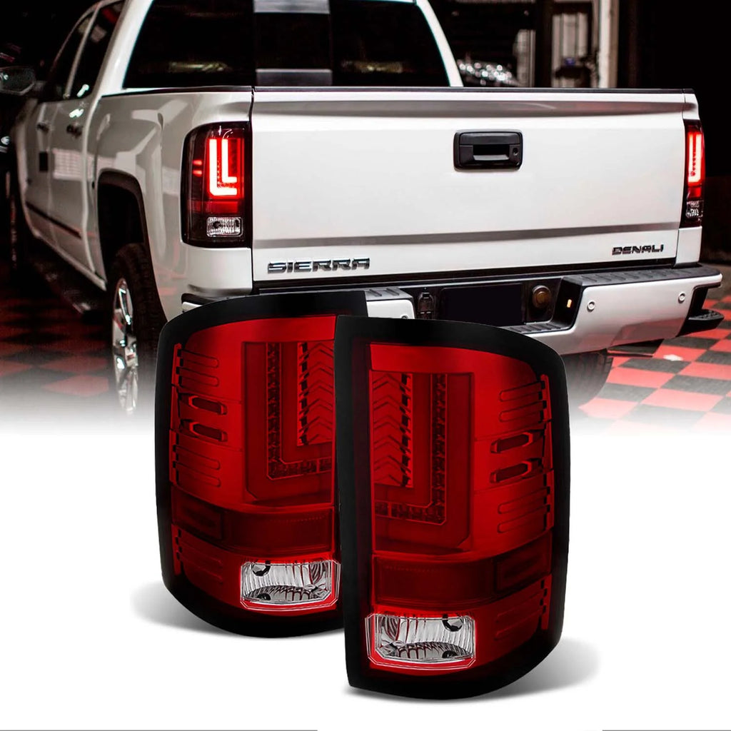 For 14-18 Sierra 1500 15-19 Sierra 2500HD 3500HD Pickup Red Clear LED Tail Lights Z4797