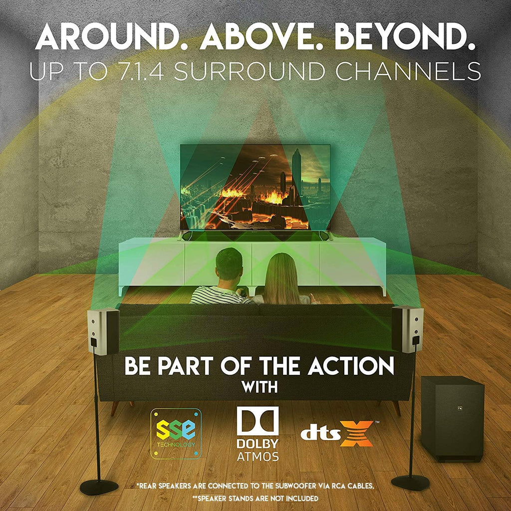 7.1.4 Channel 600W Soundbar with 8" Wireless Subwoofer and 2 Rear Surround Speakers Q87659
