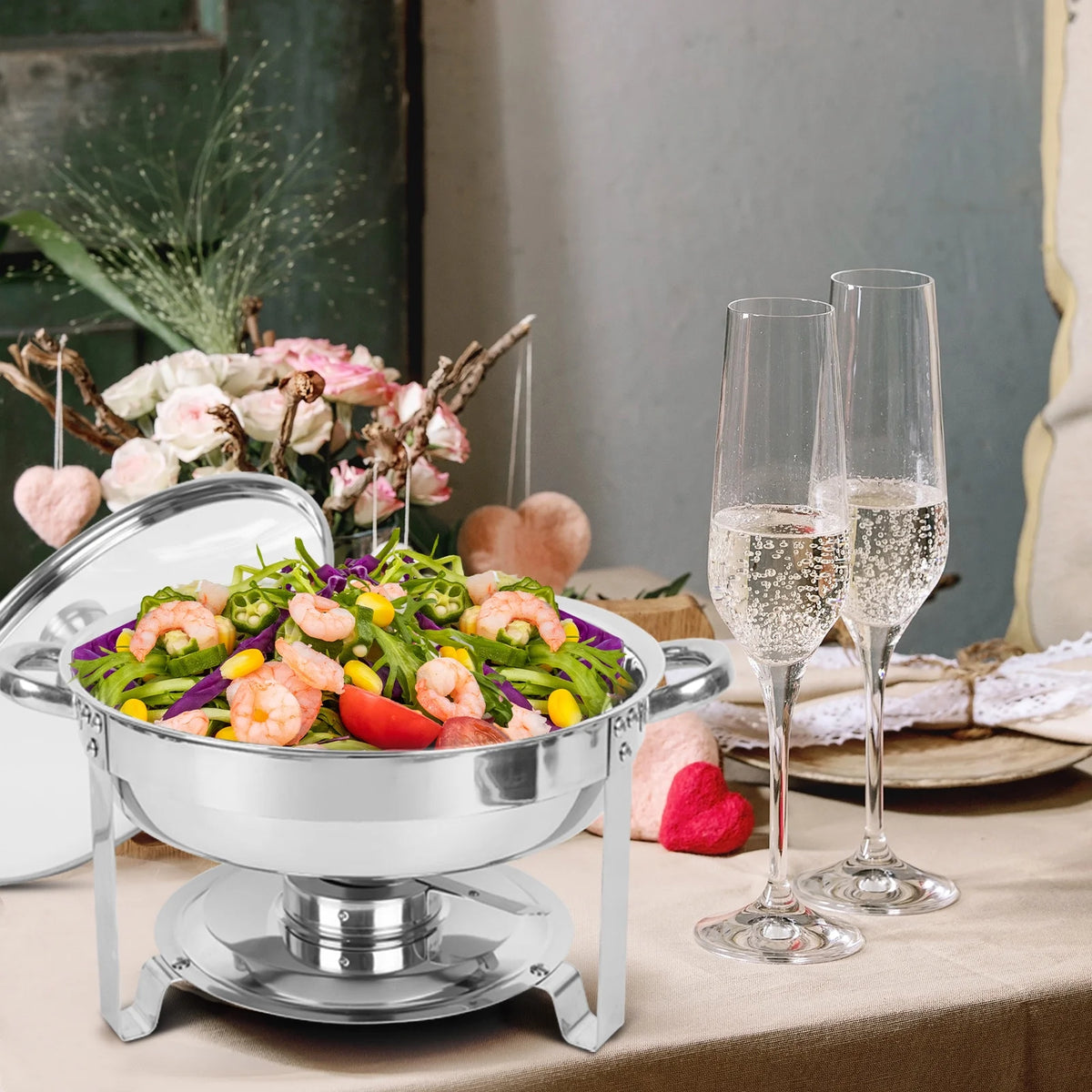 5Qt 4 Packs Stainless Steel Chafing Dish Set with Glass Lid H8073