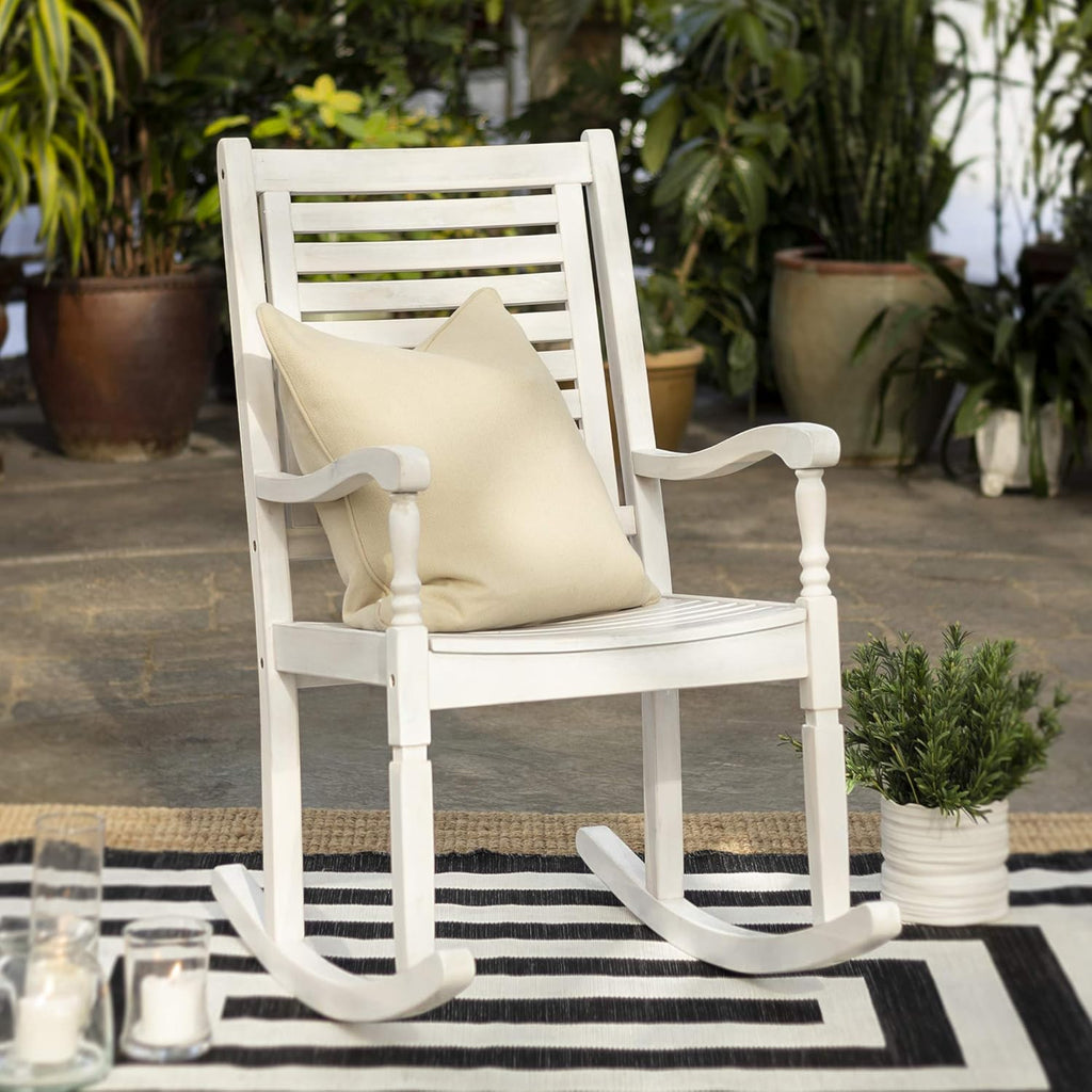 Brown Acacia Wood Slat Back Patio Rocking Chair L637027