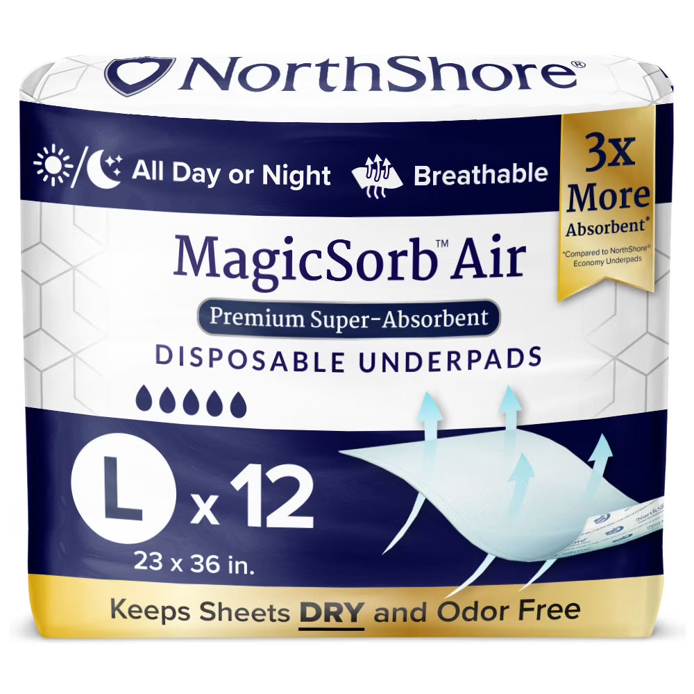 MagicSorb Air Super-Absorbent Disposable Underpads, 23x36 in., Large, Pack/12 D94379