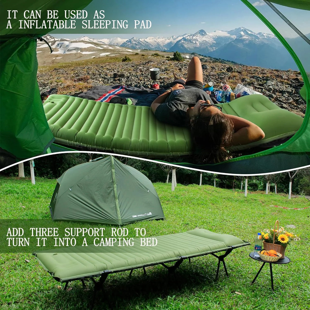 Army Green Camping Cot with Support Air Bed V54421