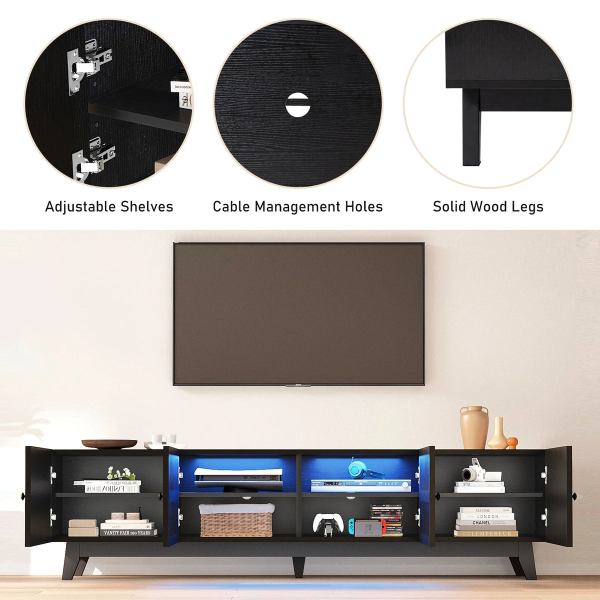 Mid Century Modern TV Stand with Storage and Cable Management Holes Q92352