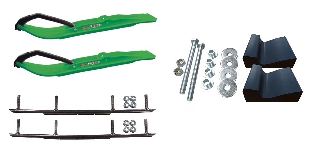 Green XT Snowmobile Skis with 8" Round Bars Complete Kit O859034
