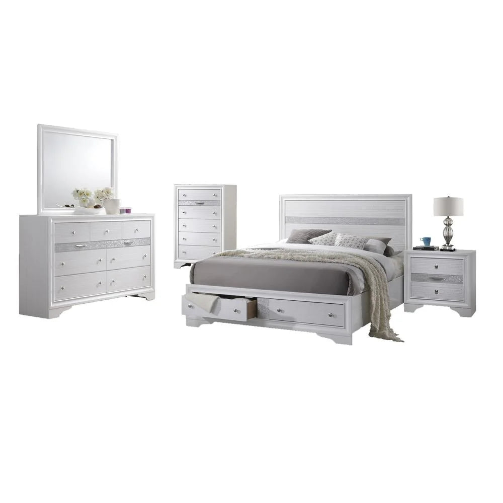 White Wood 5 Piece Bedroom Set with Full Size Platform Bed G615703
