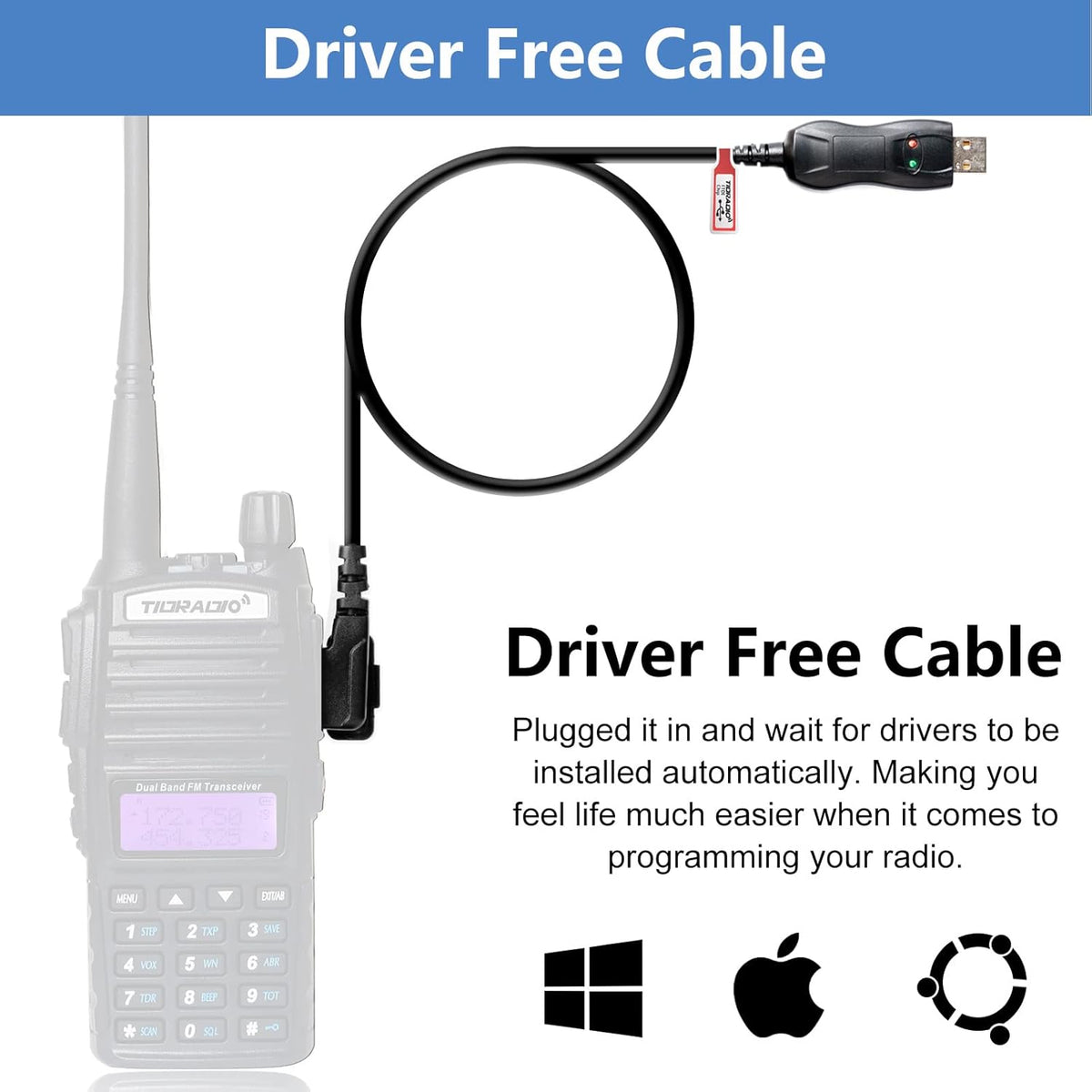 2PCS Dual Band Ham Radio Handheld with Programming Cable and Long Antenna G47999