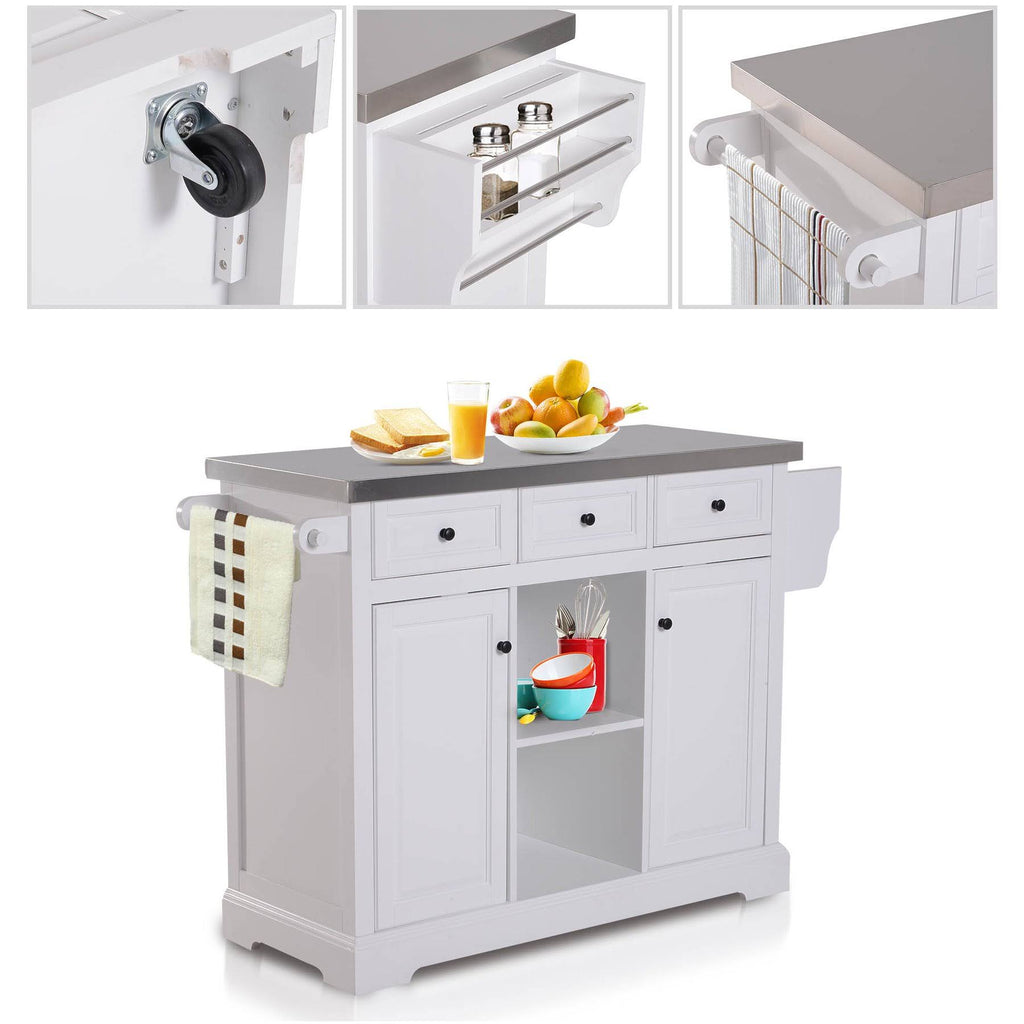 White Rolling Kitchen Island Cart with Wheels C7263