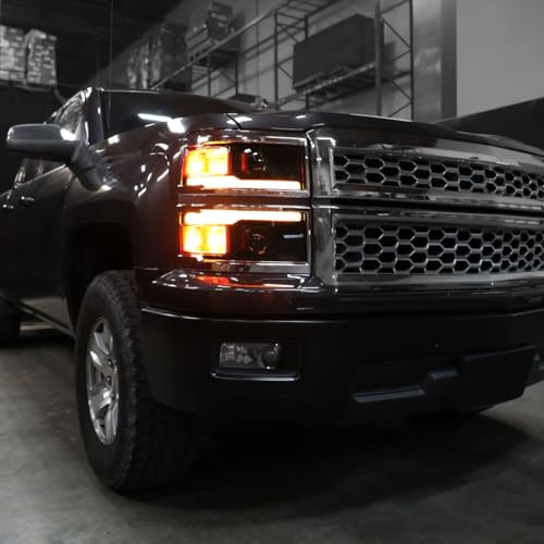 2014-2015 Chevy Silverado 1500 Black Chrome Trim Headlights Assembly Pair Y4502