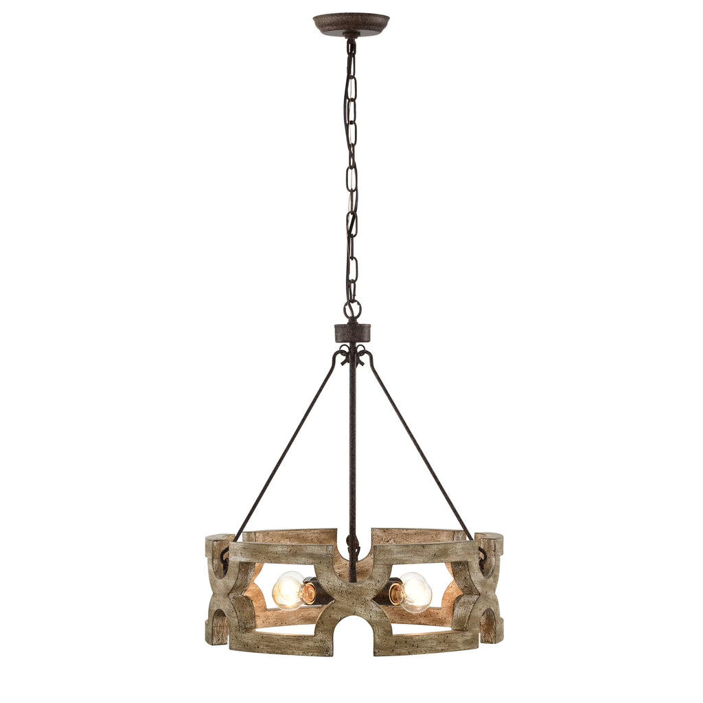 Rustic Farmhouse 4 Light Wood Grain Chandelier Pendant 19 Inch M517