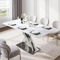 White Sintered Stone Dining Table for 8, Stainless Steel Base B241869
