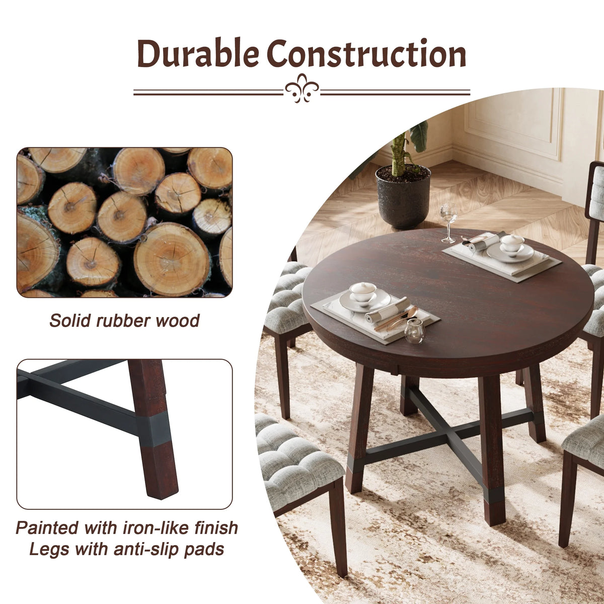 Rustic Wood 5 Piece Dining Table Set C881069