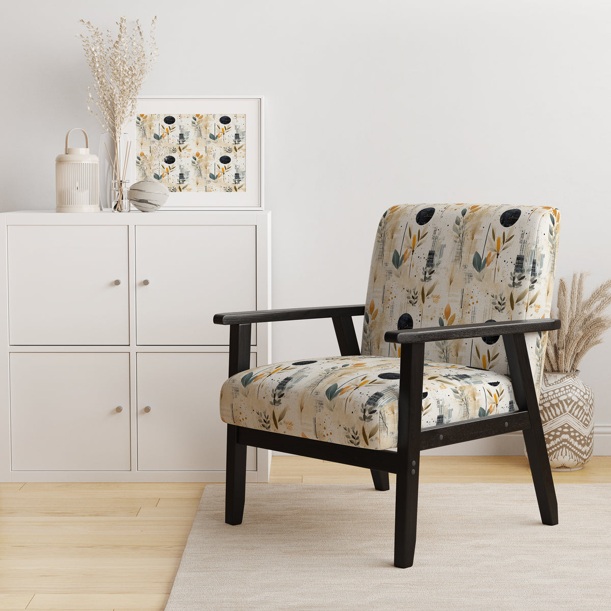 Beige Upholstered Floral Accent Chair and Cottage Arm Chair C418311