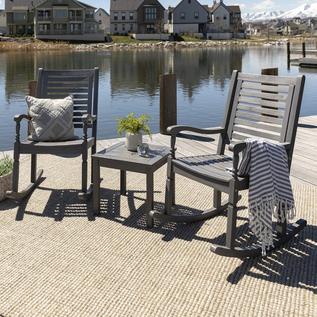 Brown Acacia Wood Slat Back Patio Rocking Chair L637027