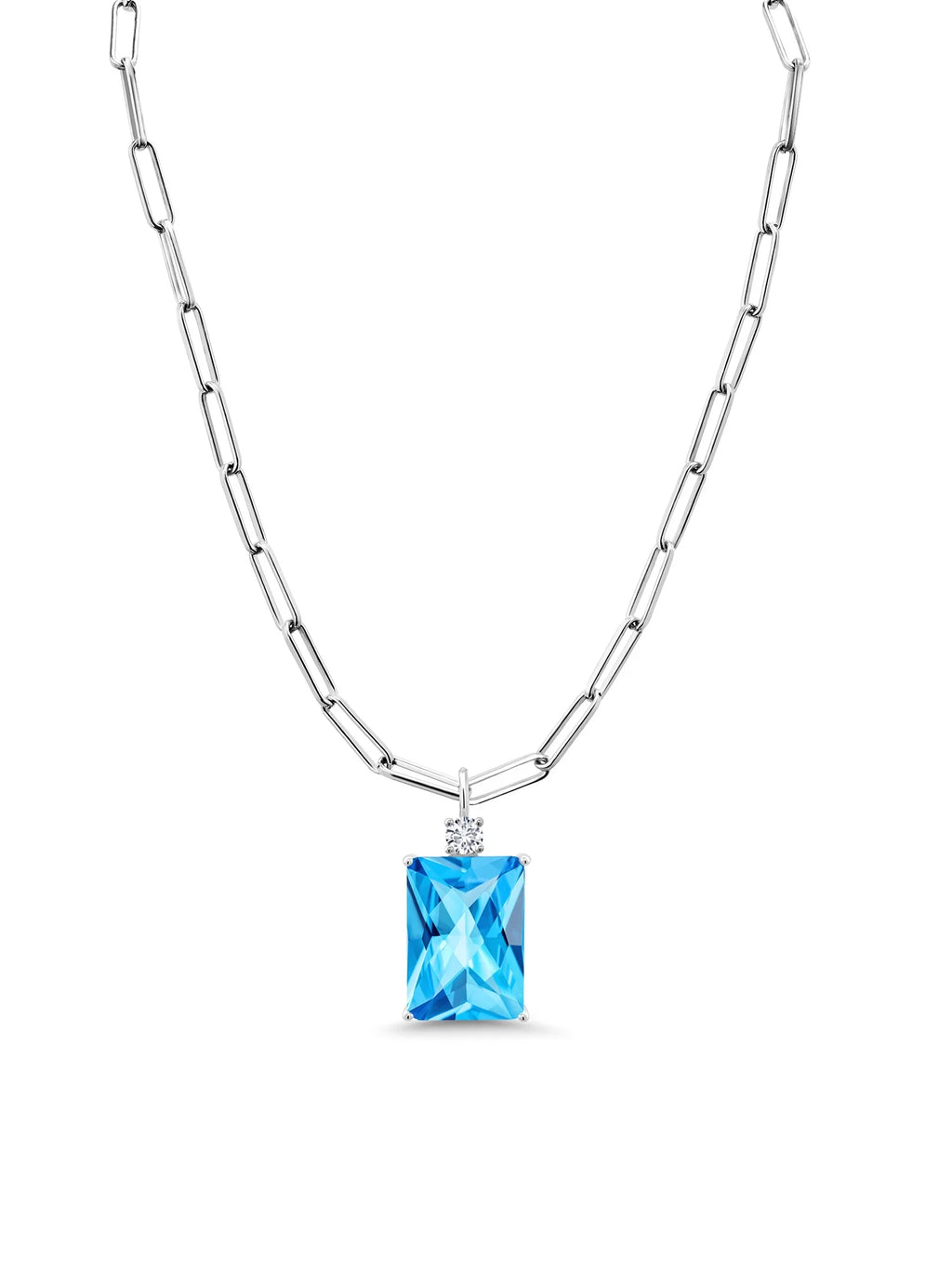15.27 Ct Swiss Blue Topaz Sterling Silver Pendant with Chain X99561