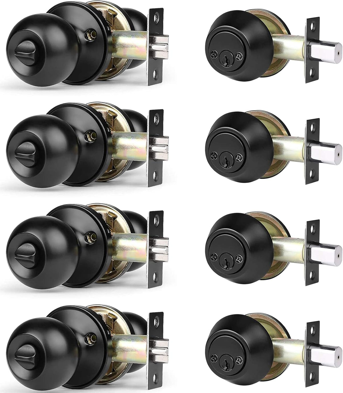 2 Pack Flat Black Entry Door Knob and Double Cylinder Deadbolt Lockset D76875