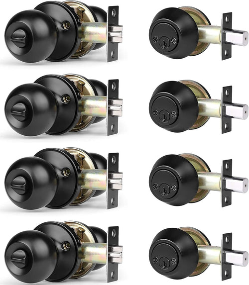 2 Pack Flat Black Entry Door Knob and Double Cylinder Deadbolt Lockset D76875