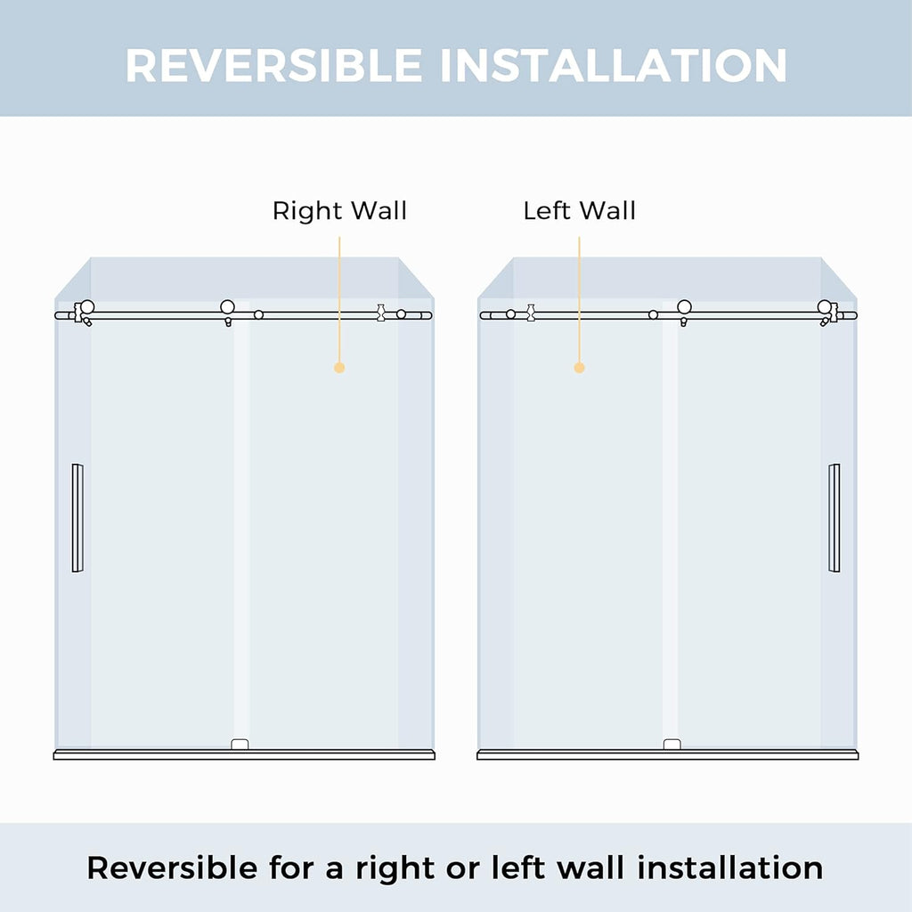 56 in. Frameless Sliding Shower Door, Clear Tempered Glass B543361