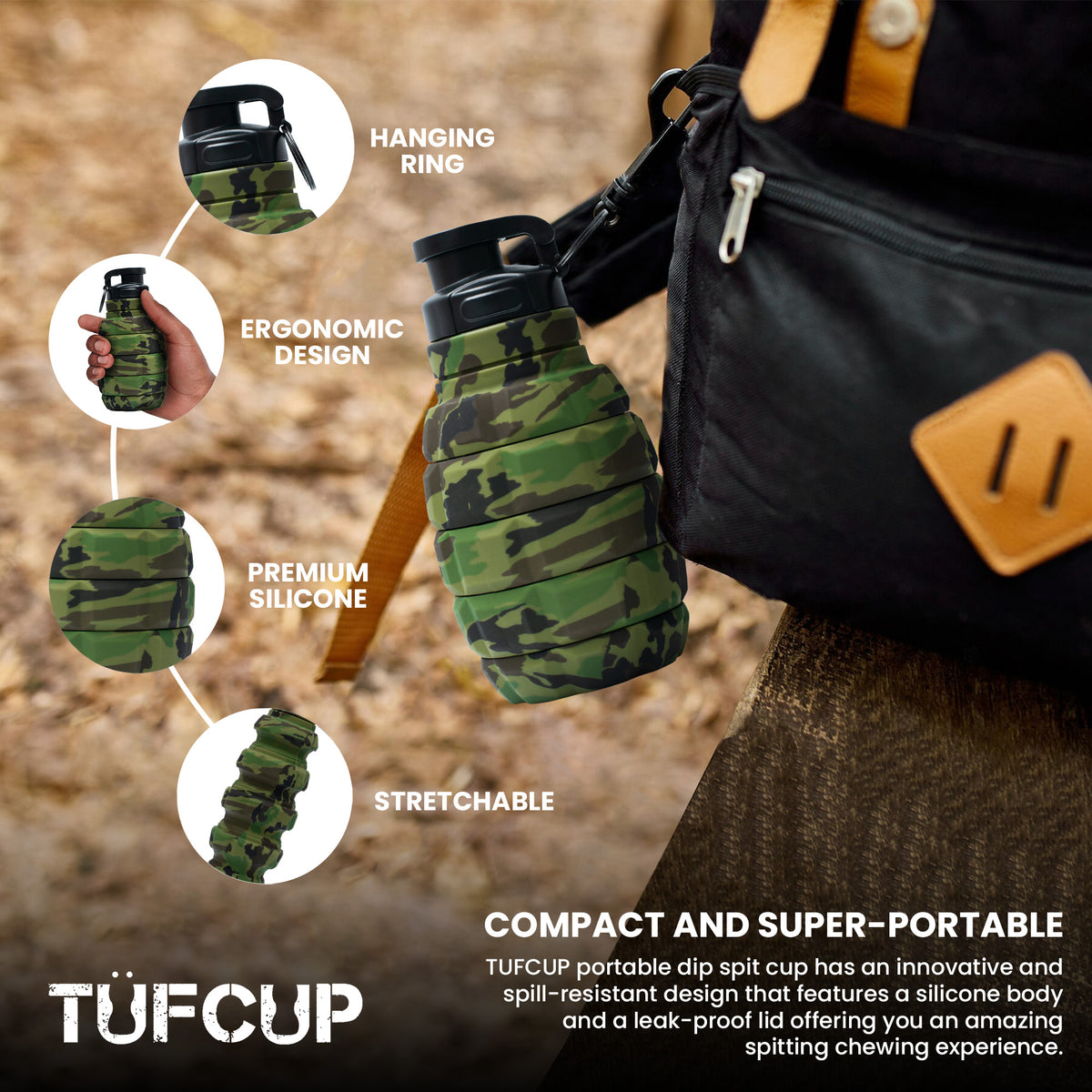 Green Camo Collapsible Spill Resistant Silicone Spit Cup with Lid B664265