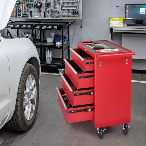 4 Drawer Rolling Metal Tool Chest with Lock J689