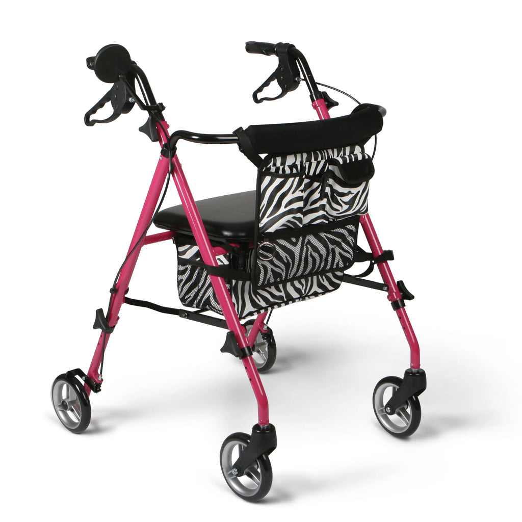 Lightweight Aluminum Rollator Walker, Pink & Zebra Print, 250 lb. Weight Capacity, 6” Wheels N8433