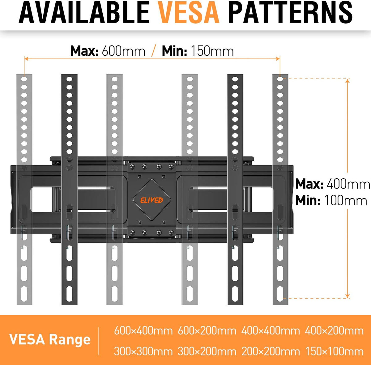 TV Wall Mount for 37-75 Inch Flat Screen TVs, Swivel and Tilt Full Motion, Max VESA 600x400mm, 99 lbs, Pack of 2 L928195