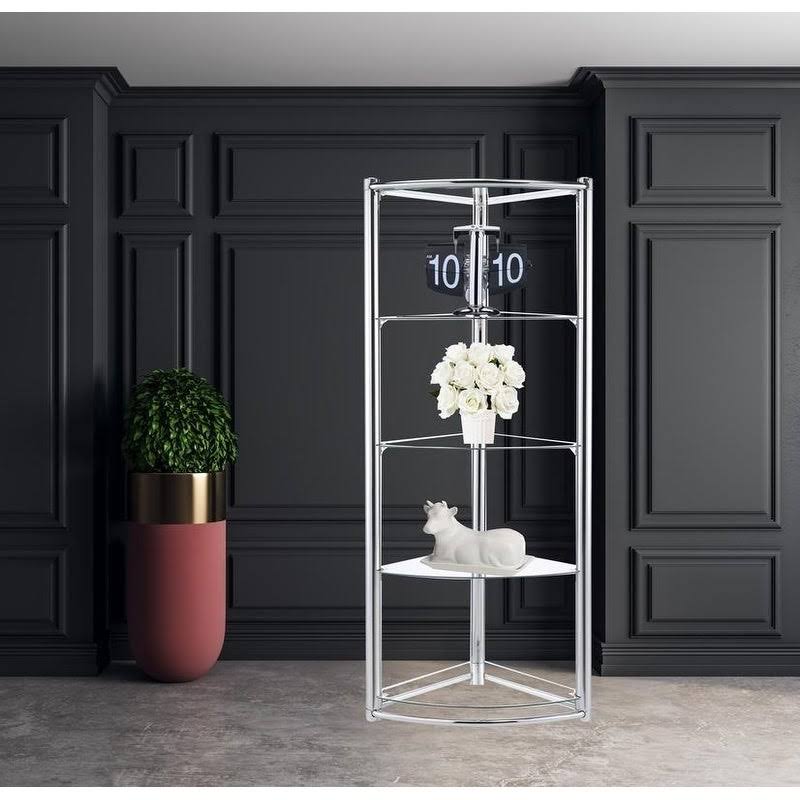 Contemporary Triangle Display Shelf Tempered Glass Chrome L786504