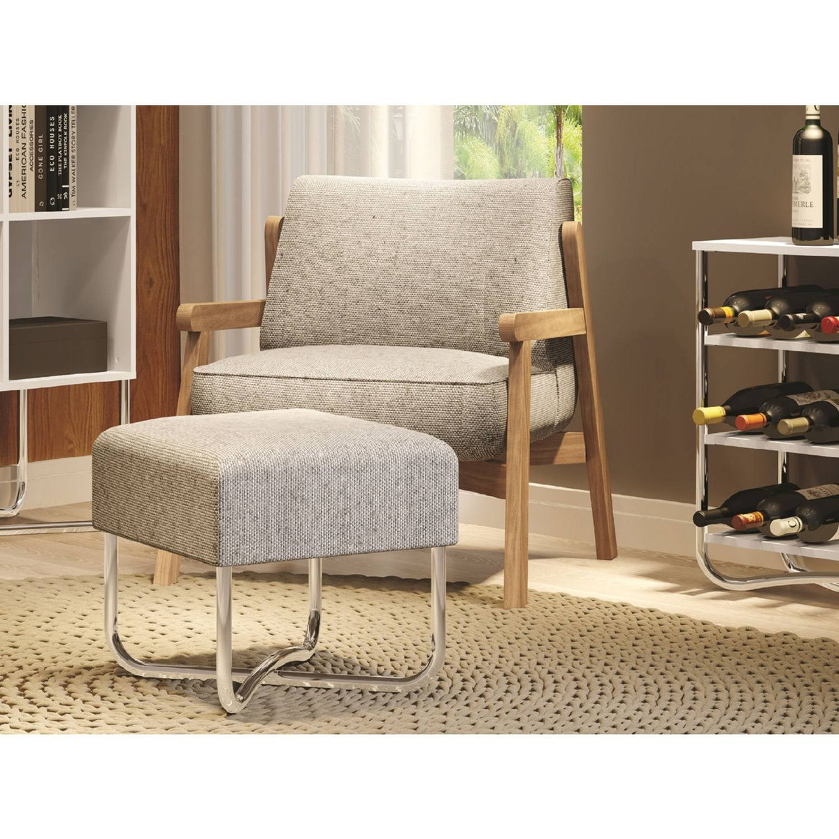 Light Gray Linen Fabric Bench Q81763
