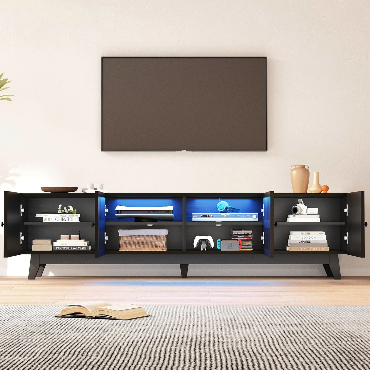 Mid Century Modern TV Stand with Storage and Cable Management Holes Q92352