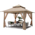 13'x13' Khaki Pop up Gazebo Canopy with Mosquito Netting R254