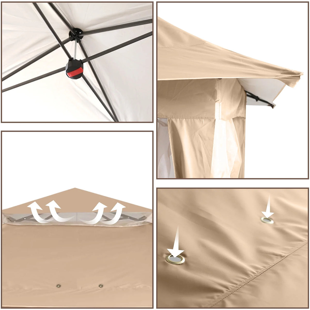 13'x13' Khaki Pop up Gazebo Canopy with Mosquito Netting R254