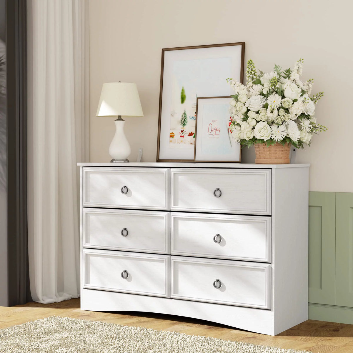 White 6 Drawer Wood Dresser G765438