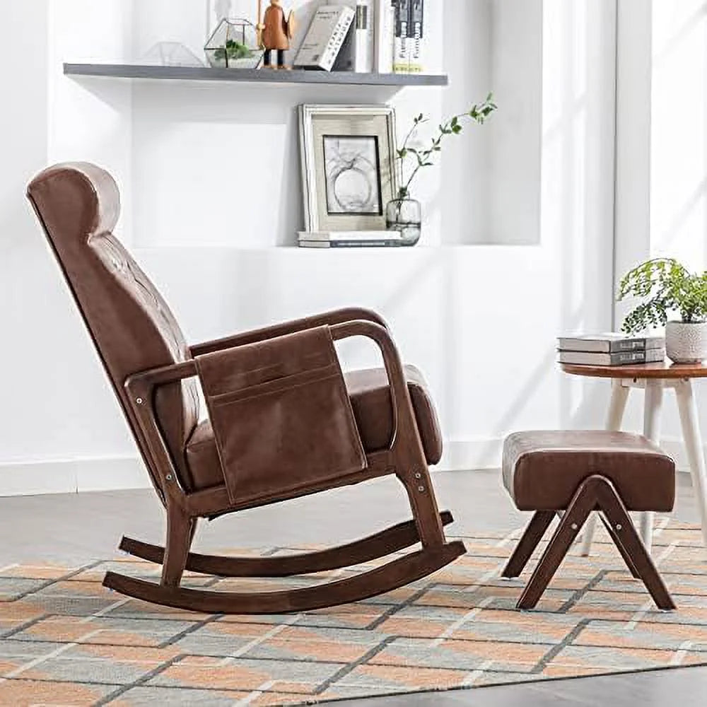 Mid-Century Upholstered Glider Rocker with Ottoman D667