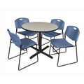 36 In. Round Laminate Table with 4 Blue Stack Chairs B973
