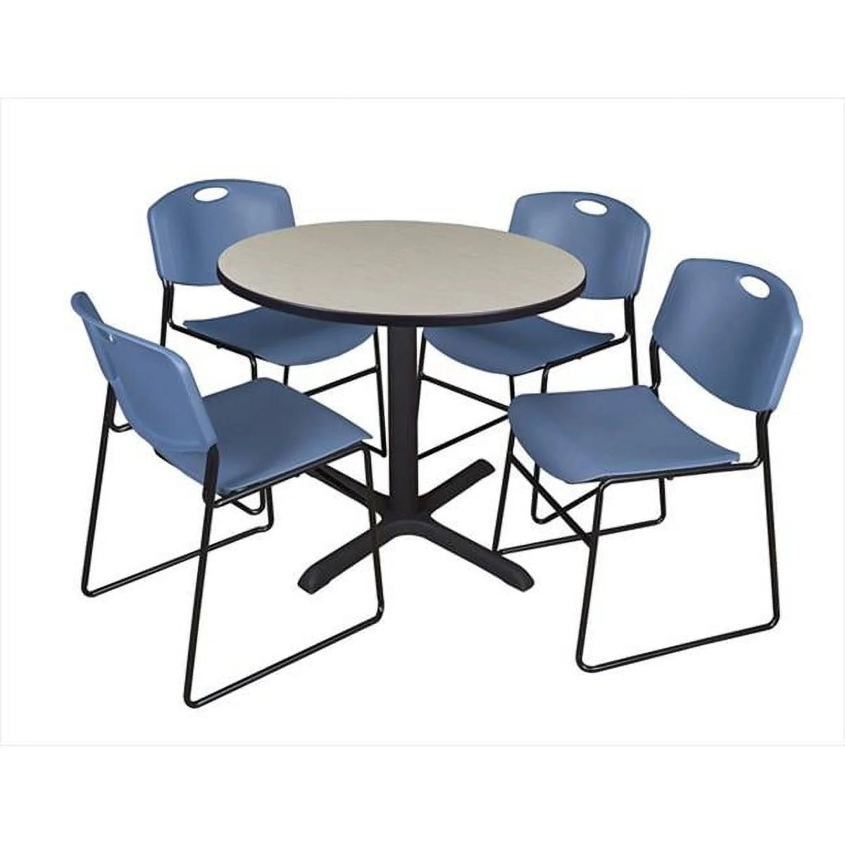 36 In. Round Laminate Table with 4 Blue Stack Chairs B973