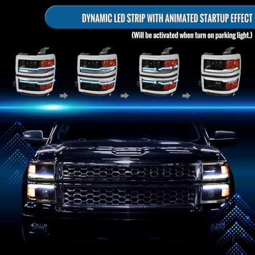 2014-2015 Chevy Silverado 1500 Black Chrome Trim Headlights Assembly Pair Y4502