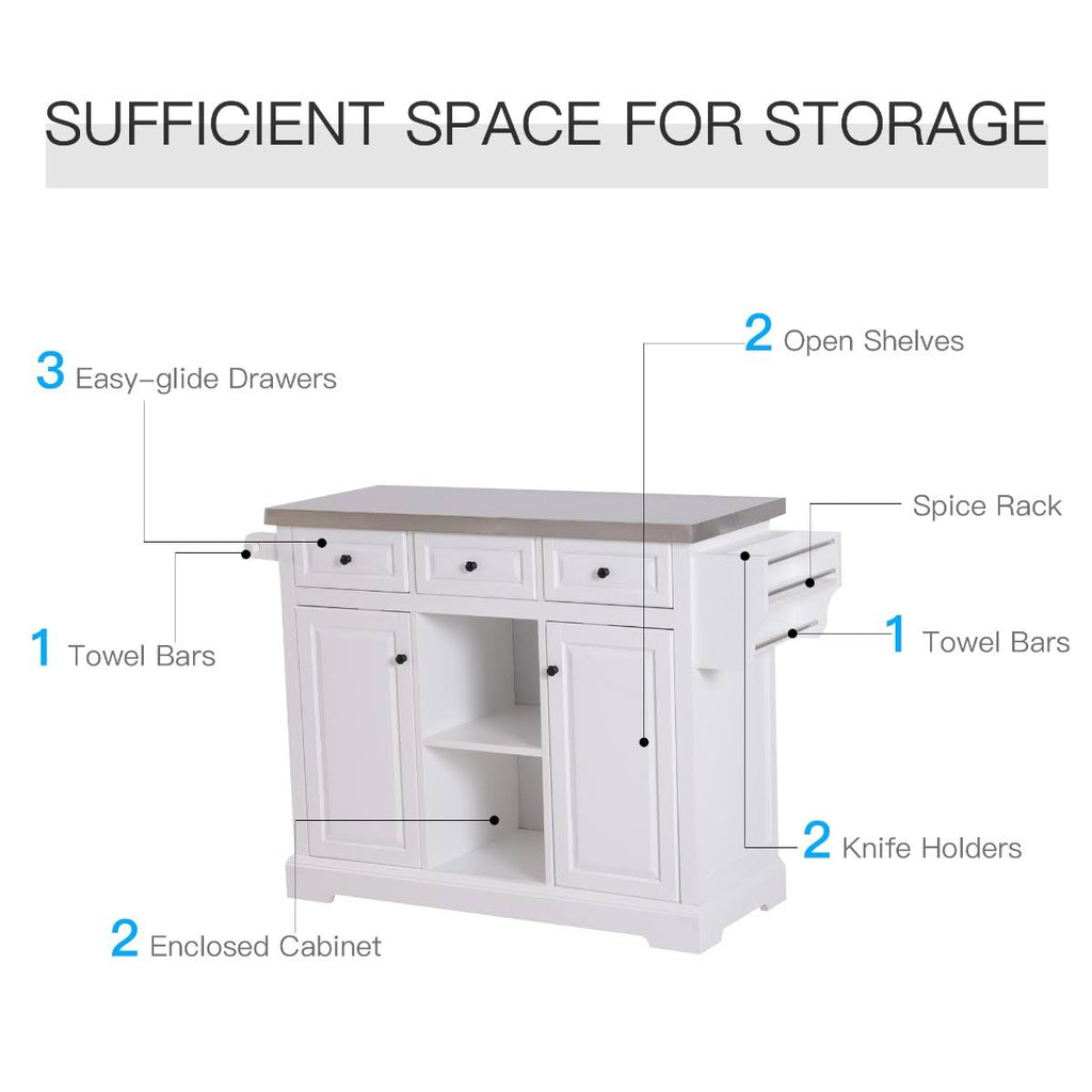 White Rolling Kitchen Island Cart with Wheels C7263