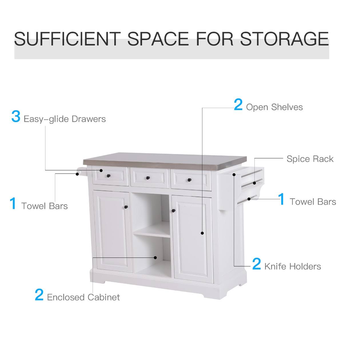 White Rolling Kitchen Island Cart with Wheels C7263