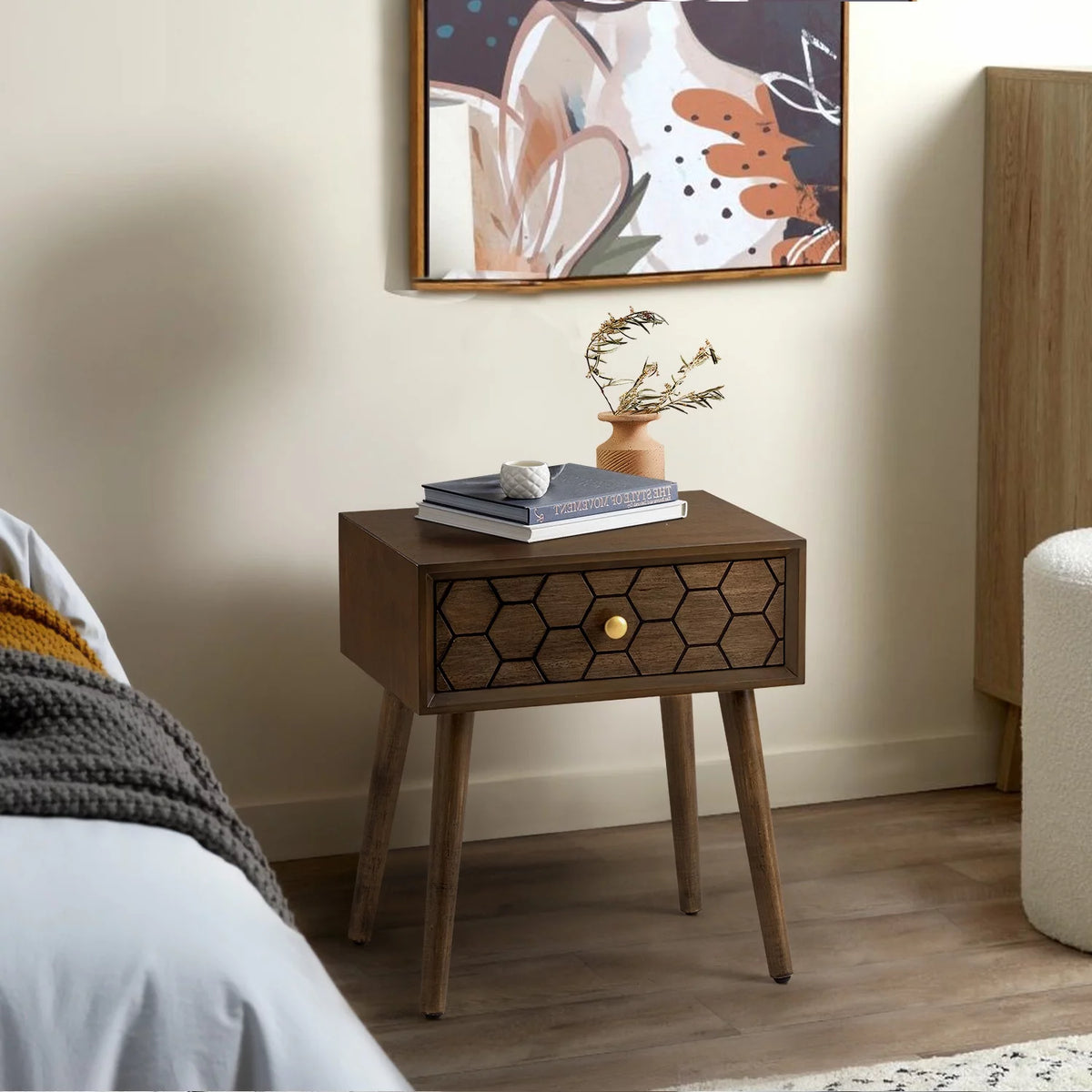 Brown MDF Nightstand with Drawer V237864