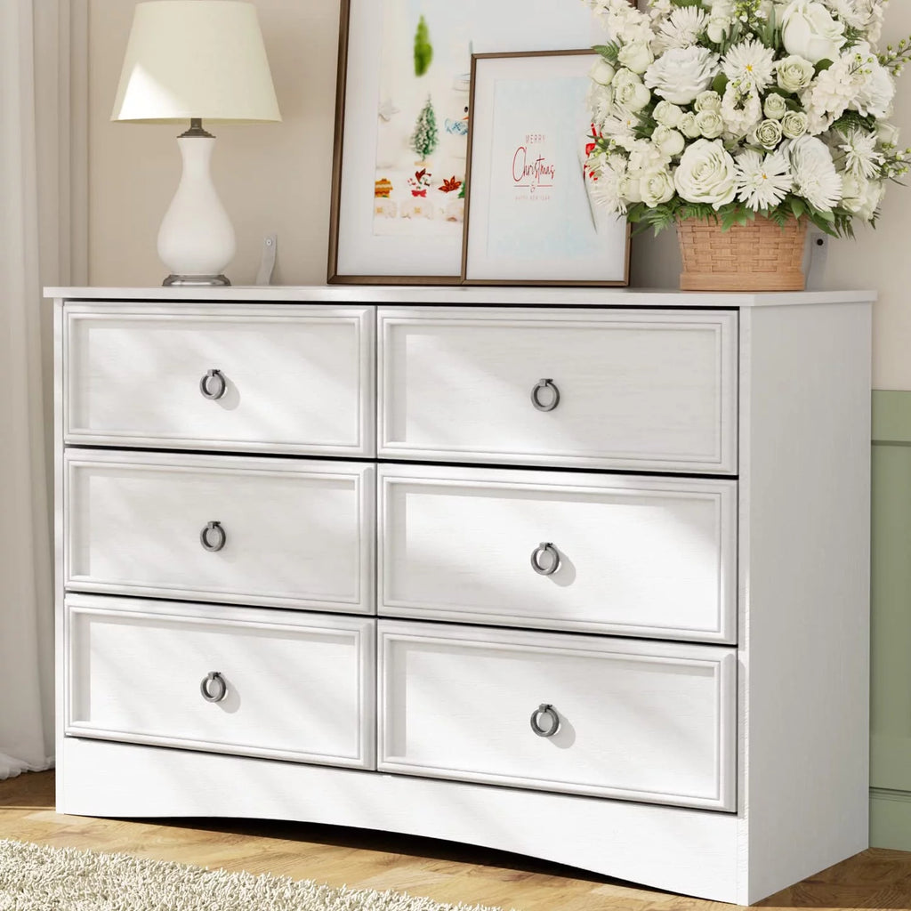 White 6 Drawer Wood Dresser G765438