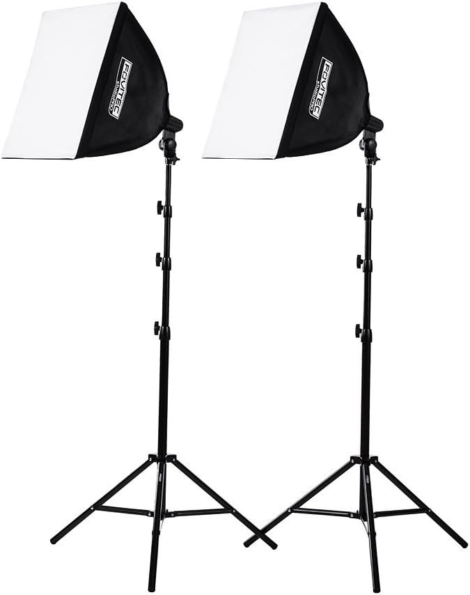2-Light Fluorescent Studio Lighting Kit with 20"x20" Softboxes, 105W Bulbs & Light Stands N24329