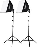 2-Light Fluorescent Studio Lighting Kit with 20"x20" Softboxes, 105W Bulbs & Light Stands N24329