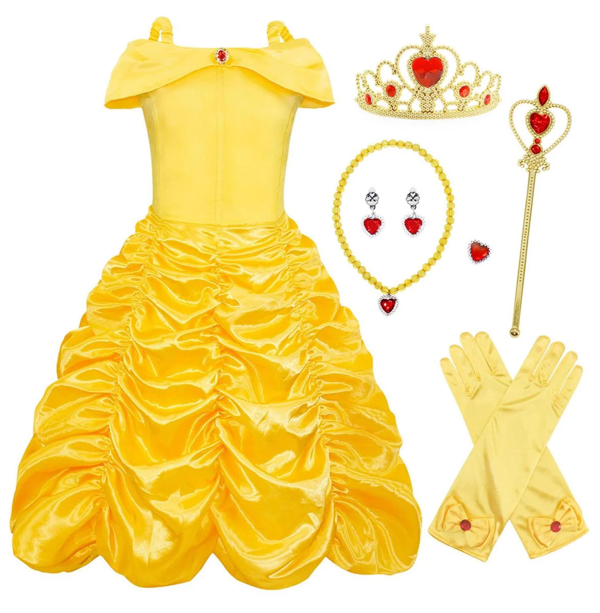 Princess Costume for Girls off Shoulder Dress with Accessories Yellow 2-3 Years L6759