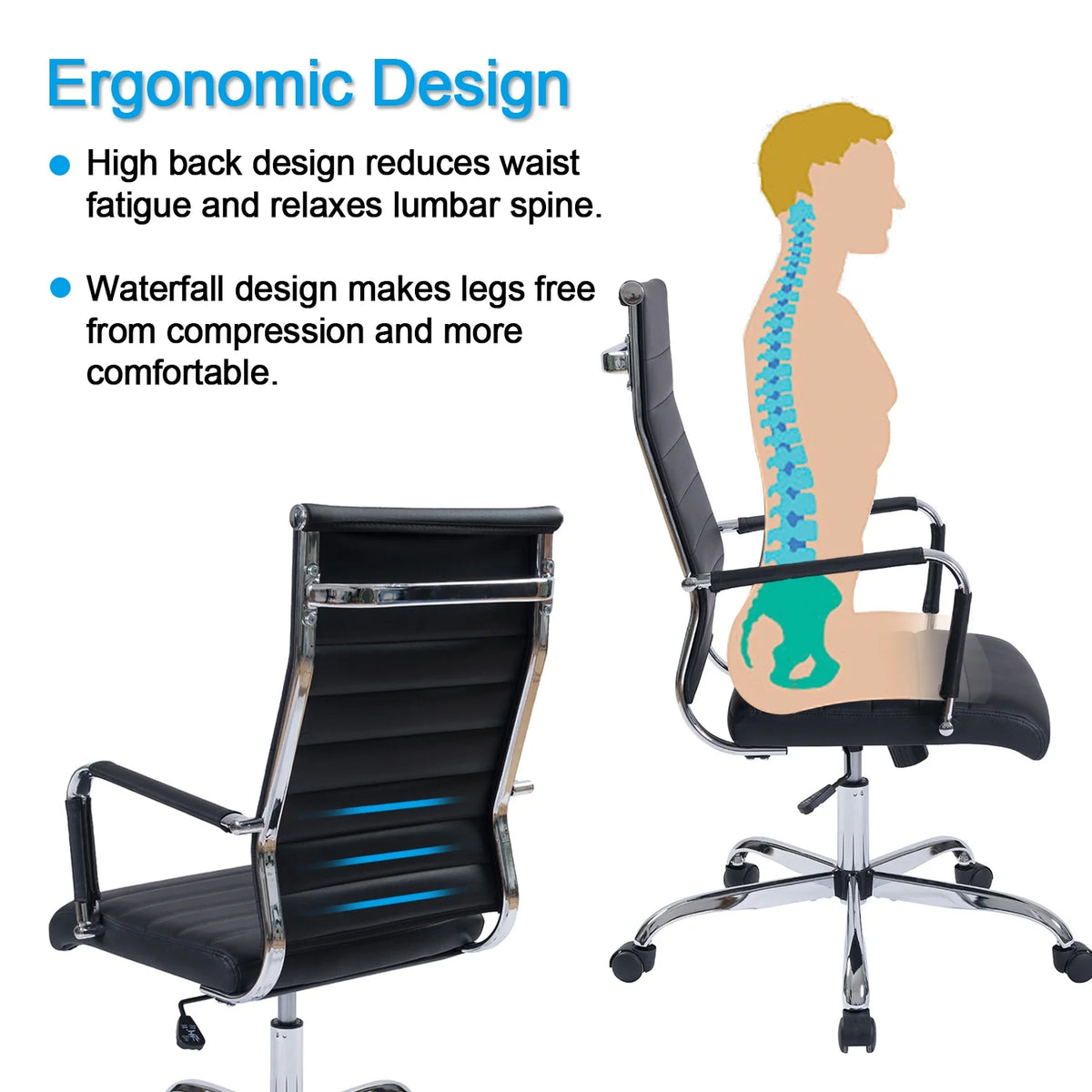Black Ergonomic PU Leather Executive Office Chair K32070