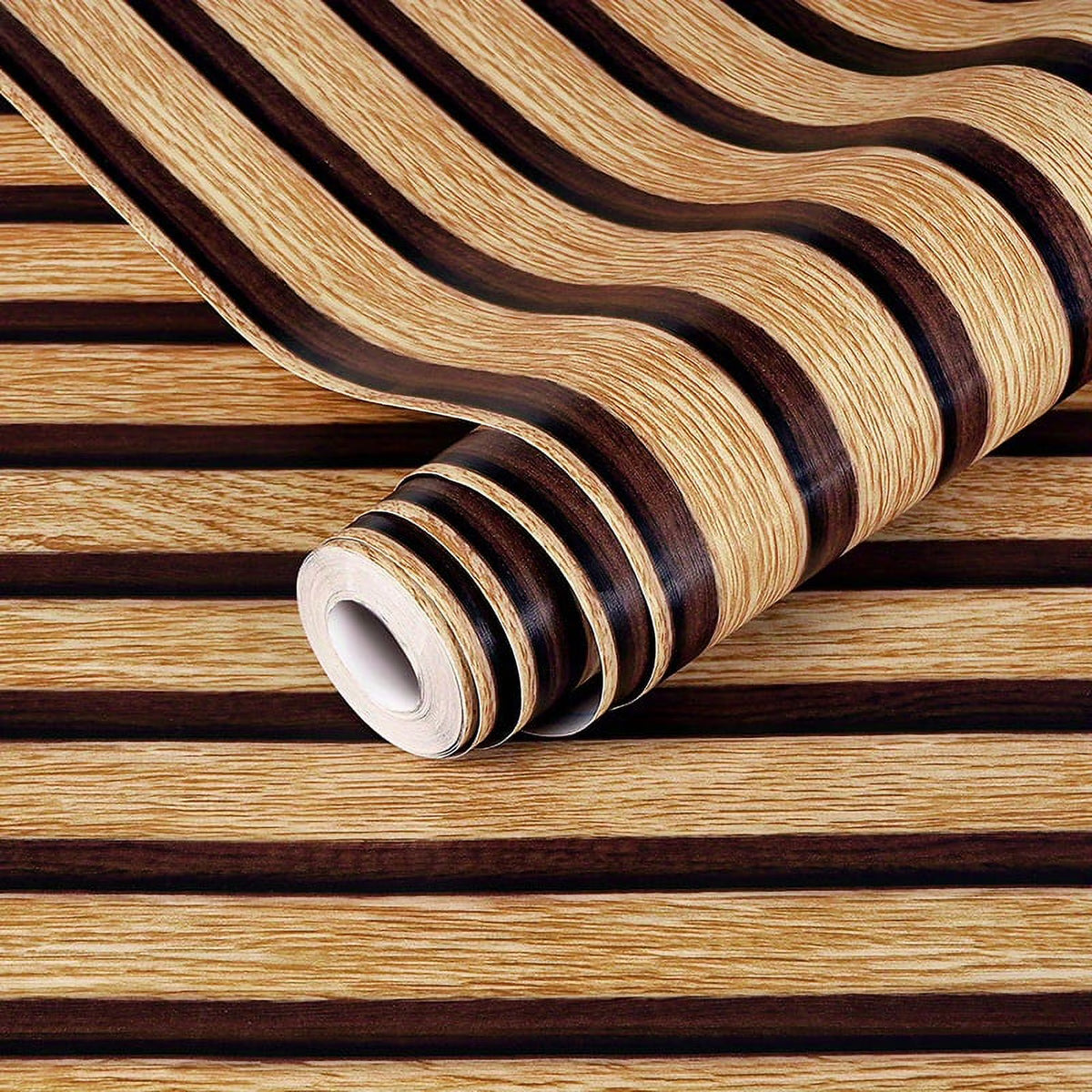 Glossy Light Brown Wood Grain Stripe Wallpaper F15309