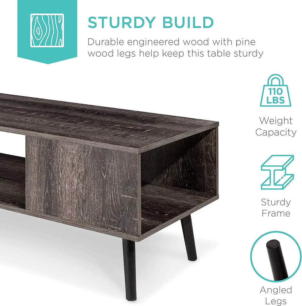 Mid-Century Modern Wooden Coffee Table with Open Storage Shelf F38444