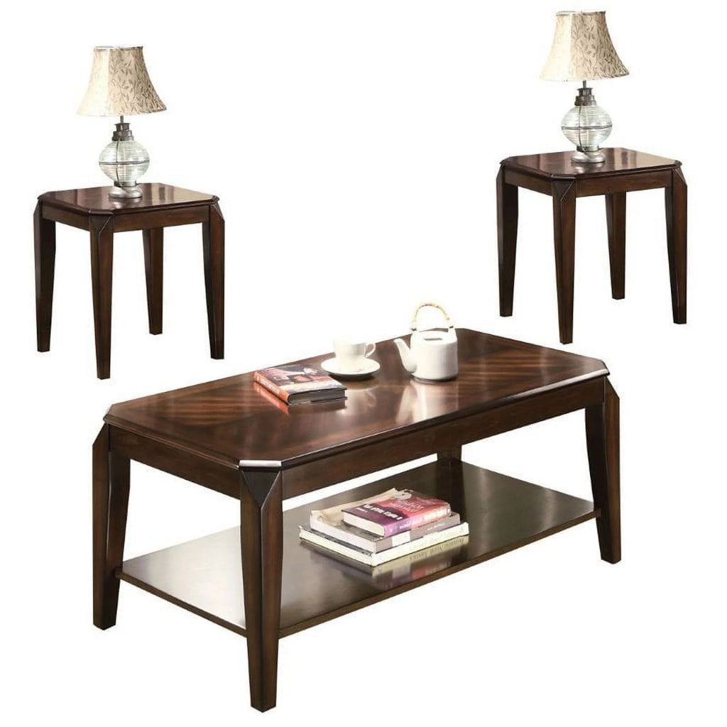 3 Pieces Coffee Table Set Walnut F51572
