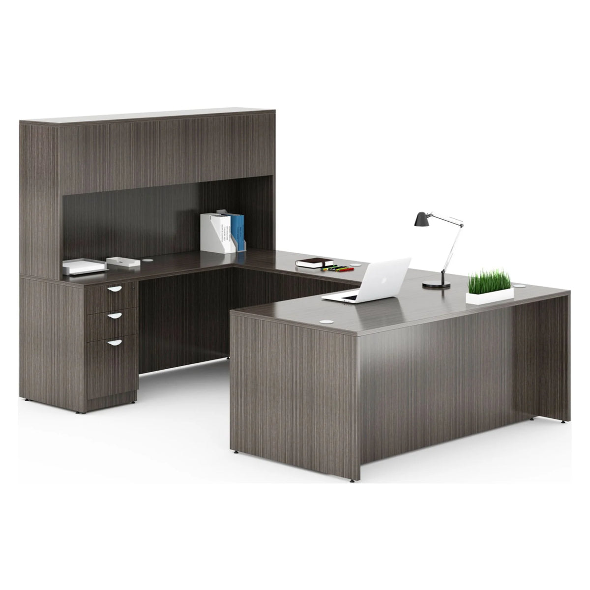 66 Inch U-Shape Desk with Storage Pedestal and Hutch O410015
