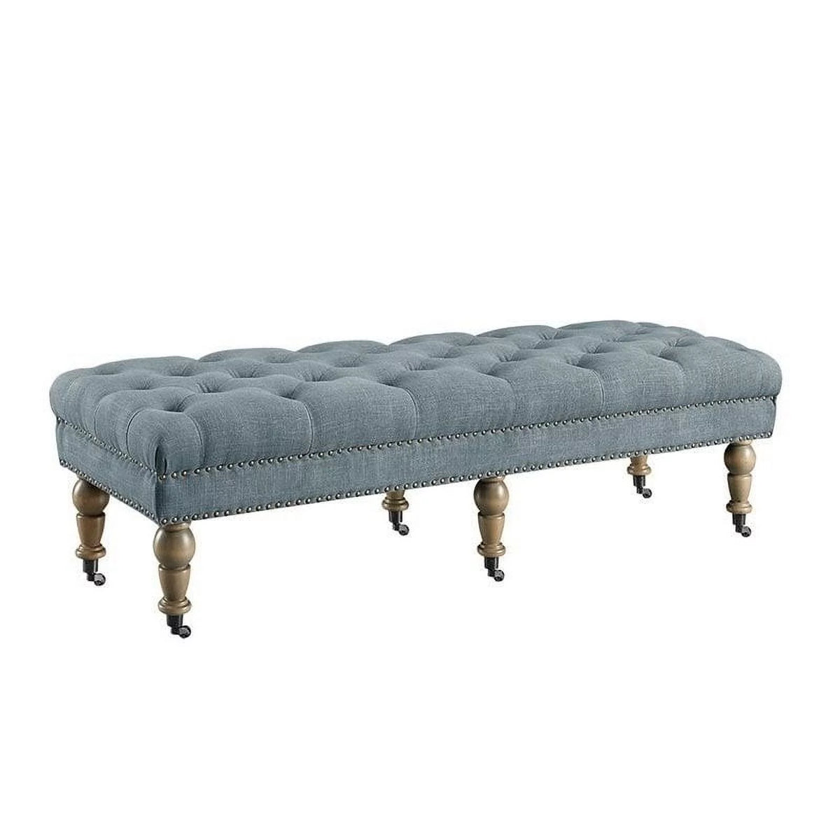 Washed Blue Fabric Bench with Casters H271