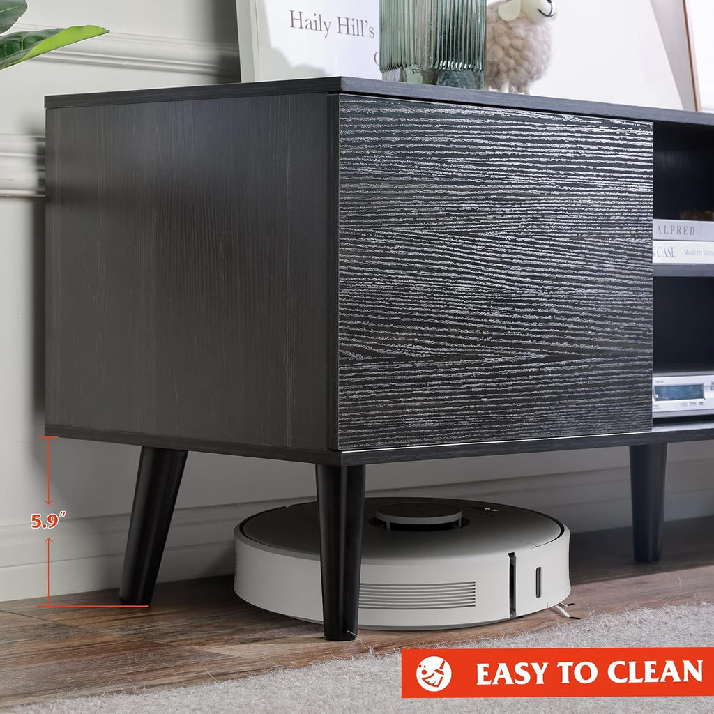Gray Oak TV Stand with Storage Cabinet and Open Shelves R80243
